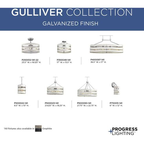 Gulliver 3 Light 17 inch Galvanized Semi-Flush Mount Convertible Ceiling Light